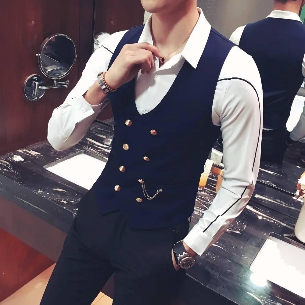  2019 New Arrival Dress Vests For Men Slim Fit Mens Suit Vest Male Waistcoat Gilet Homme Casual Slee