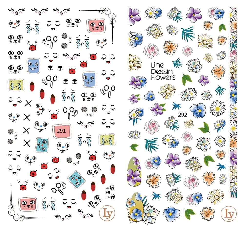 

5 sheet 15 type Colorful Japanese Nail Stickers Designs Gummed 3D Nail Art Stickers Decals Makep Art Decorations LY-291-324
