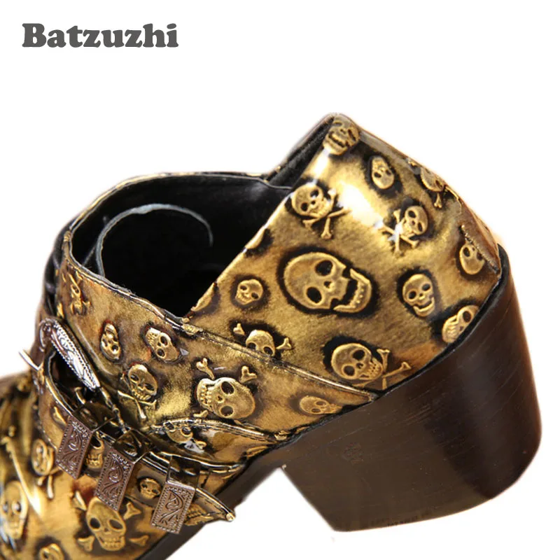 Fashion golden man shoes skulls pointed toe man leather shoes personality man's shoes, leisure Zapatos Hombre Gold/Black Fashion golden man shoes skulls pointed toe man leather shoes personality man's shoes, leisure Zapatos Hombre Gold/Black