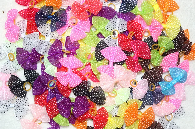 50pcs In paris New Mix Color Dog  Hair Bows  Make of Lace Dog Hair Rubber bands Pet Grooming Products Cute Gift