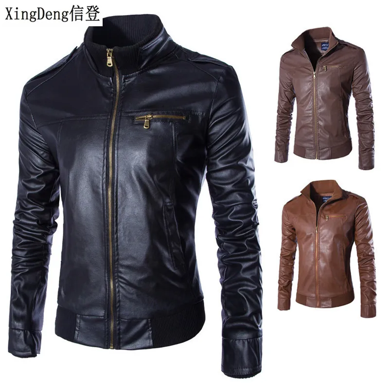 XingDeng из искусственной кожи мотоциклетные кожаные модные уличные куртки мужские деловые повседневные верхние пальто одежда куртка-бомбер мужская - Цвет: Черный
