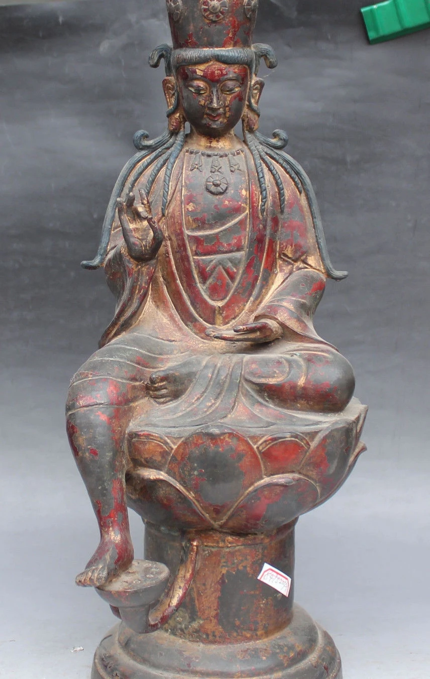 20" Old Chinese Purple Bronze Seat Kwan yin Guan Yin Kuanyin Goddess