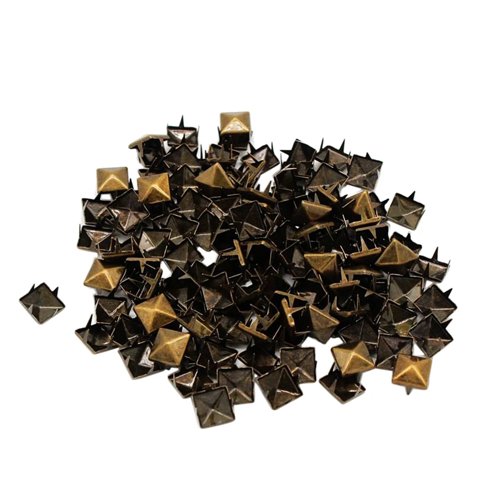 100 Sets 10mm Pyramid Square Rivet Stud and Spikes Nailhead Garment Rivets for Belts Leathercraft