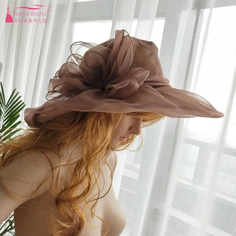 Модные свадебные шляпы для невест Диаметром 31 см, вечерние шляпы для женщин, элегантные официальные аксессуары для волос, дешевые 9 цветов, Свадебные шляпы ZM001 - Цвет: Brown