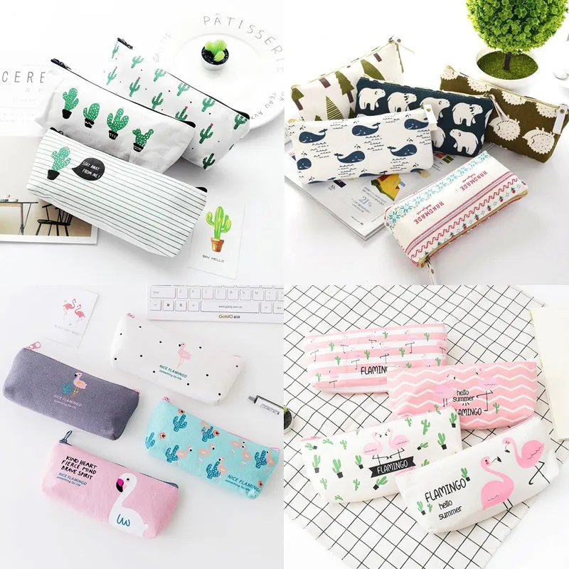 

Kawaii Animal Flamingo Pencil Case Canvas Cactus Cute Cartoon Pen Bag Box Pouch School Stationary Supplies Pencilcase 04970
