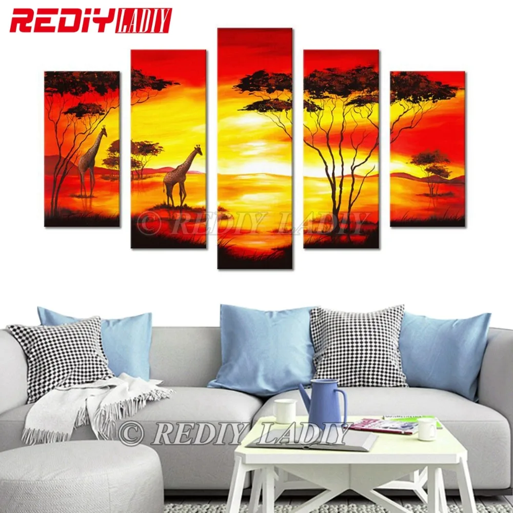 

REDIY LADIY Diamond Painting Triptych Diamond Embroidery Crystal Modular Picture Sunset Africa Wall Art Multi Picture Home Decor