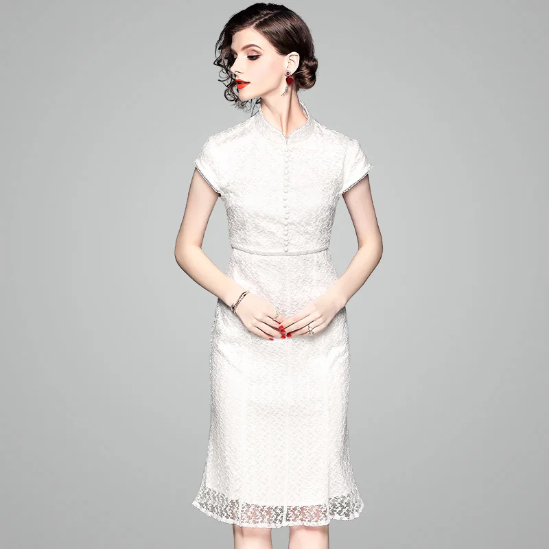 

2019 new lady white dress handmade beaded slim embroidered princess style women quality dress birthday present