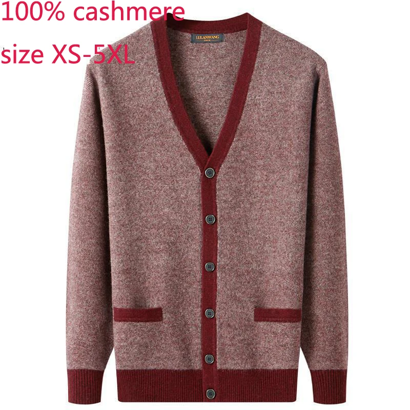 Высококачественный осенний кашемировый мужской утолщенный жакет компьютерный вязаный Повседневный Кардиган с v-образным вырезом однобортный Плюс Размер XS-5XL
