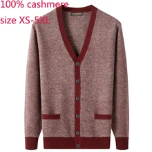 Высококачественный осенний кашемировый мужской утолщенный жакет компьютерный вязаный Повседневный Кардиган с v-образным вырезом однобортный Плюс Размер XS-5XL