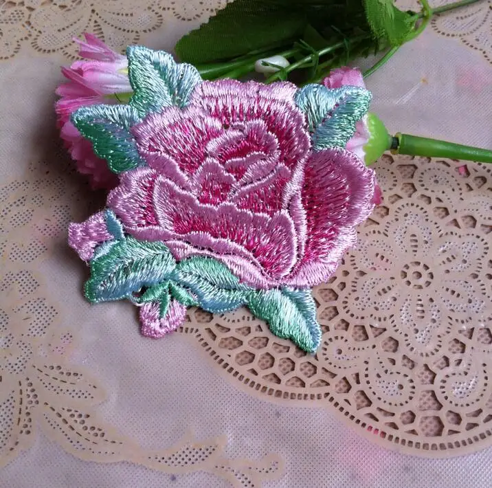 4 Pieces 9cm Pink Pretty Lace Applique Venice Venise Patch Trim DIY Handmade Material | Дом и сад
