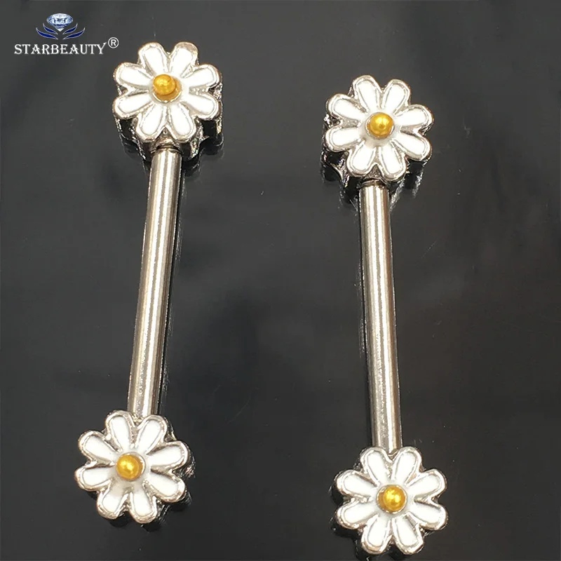 1Pair 14/16G Opal Gem Punk Daisy Nipple Barbell Helix Piercing Sexy Bar Rings Jewelry Creative Punk Body Jewellery Women Gift