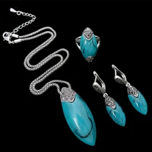 HENSEN 2016 Nuevo Diseño Antiguo Turco Joyería Retro Cristal Y Resina Azul Plateado Sistemas de La Joyería de La Vendimia Para Las Mujeres