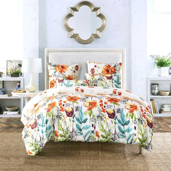 

Fashion Geometric Flower Bedding Set Queen King Size 90g Sanding Printing Duvet Cover White Bed Set Beautiful Bedclothes 3pcs