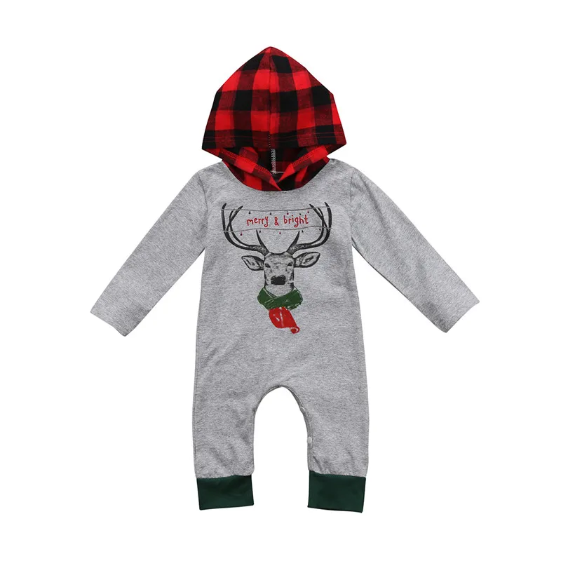 Big Sale Newborn Baby Boy Girl Winter Autumn Christmas Cartoon Long Sleeve Hooded Bodysuit