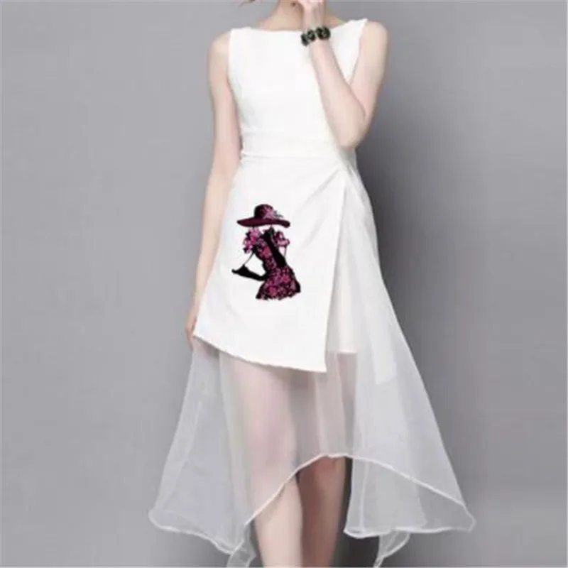 Мода ПВХ патч одежда большой цветок юбка Термотрансферная печать футболка женская Железная на нашивках для одежды девушка наклейки