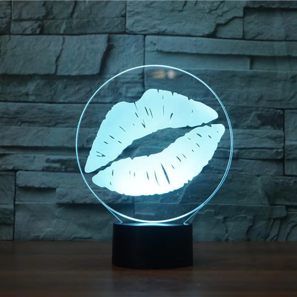 Креативная форма губ ночник 3D LED визуальный красочный поцелуй настольная лампа USB