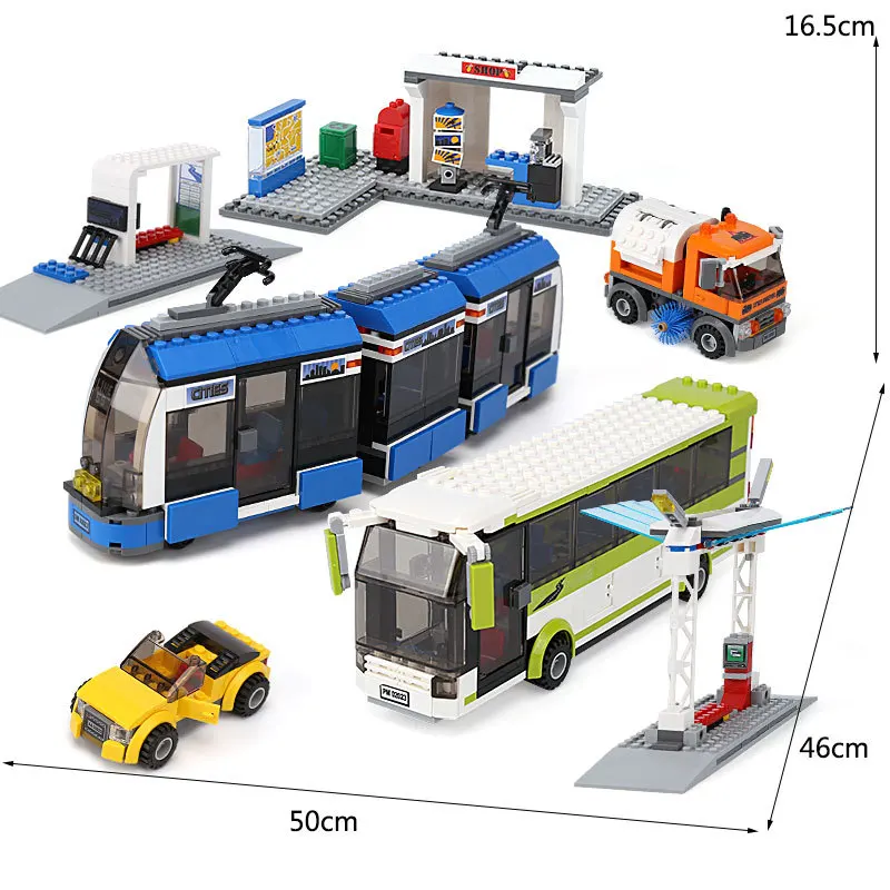 

Lepin 02023 Blocks City Public Transport Station Set Compatible Legoings 8404 Building Bricks Bus Train Car Christmas Toys Gifts