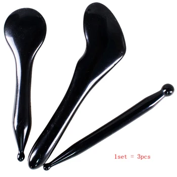 

1set =3 pcs Resin Face Eye Beauty Acupoint Pen Artificial Beeswax Mini Face Scraping Meridian Ribbing Massage Black Color