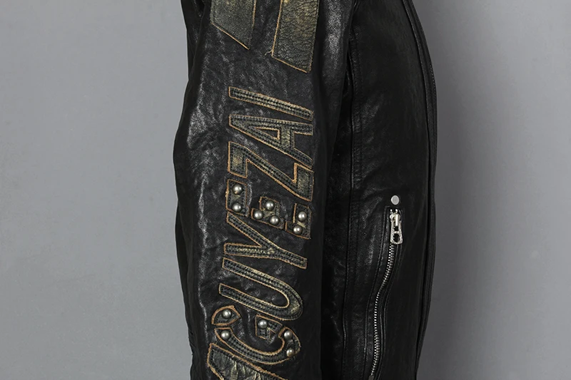 Best 2019 Fashion Genuine Leather Jacket Men Sheepskin Turn Down Collar Slim Fit Real Leather Jacket Short Letter pattern Autumn Coat 9