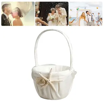 

Wedding Basket Ring Pillow Flower Storage Basket Girl Basket with Sea Star and Seashell Hanging Basket Wedding Decoration