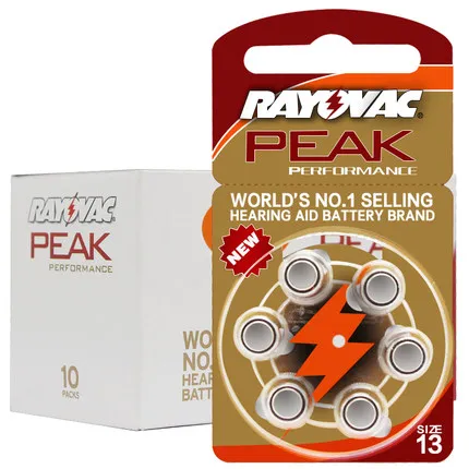 Высокоэффективные Аккумуляторы для слуховых аппаратов Rayovac PEAK 60 шт. Аккумулятор