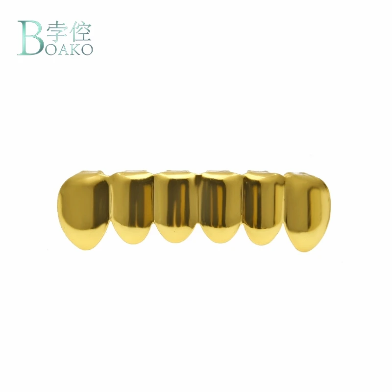 BOAKO Hip Hop Teeth Grillz Set Silver Gold Tooth Top Bottom Caps Punk False Dental Grills For Women Body Jewelry Cosplay Party