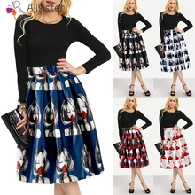 Одри Хепберн 50 s 60 s стильная винтажная юбка Осенняя Женская Цифровая 3D печать Harajuku Высокая талия Jupe Ретро пачка Пышные юбки