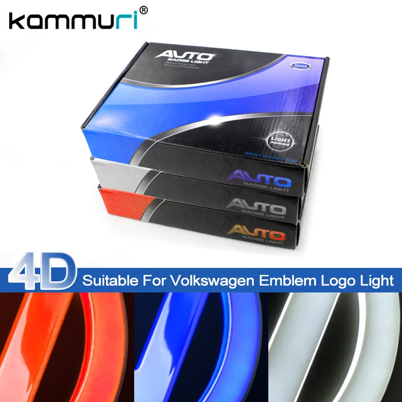 

KAMMURI Car Styling 4D Emblem Logo Light for Volkswagen GOLF 6 MAGOTAN CC Tiguan BORA Scirocco 11cm LED Before Rear Emblem Log