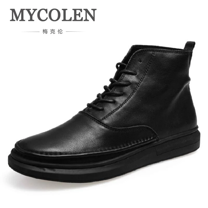 

MYCOLEN 2019 New Autumn Winter British Fashion Men Casual Shoes Men High Tops Fashion Brand Black Leather Shoes Schuhe Herren