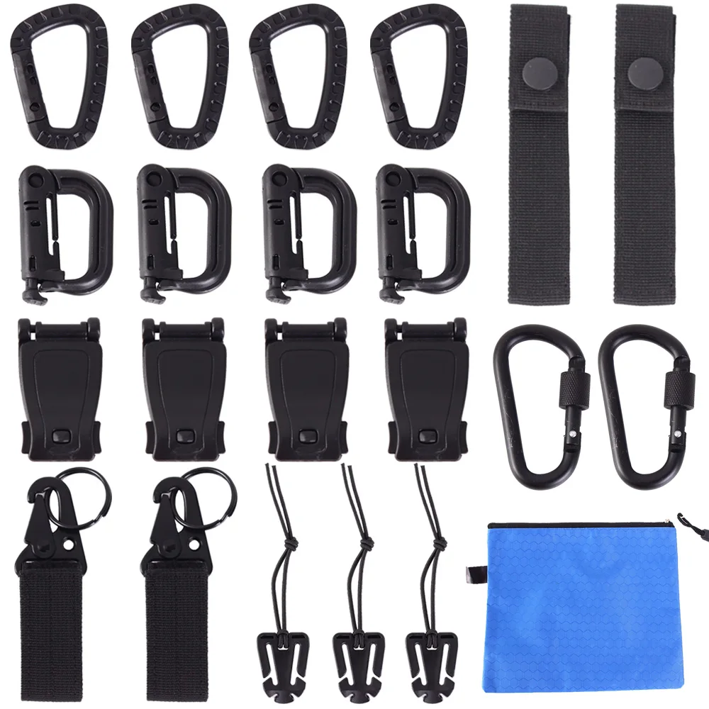 

22Pcs Tactical Gear Clip Molle Attachments for Pouch Bags Backpack Vest Locking D-Ring Carabiner Screw Lock Hanging Hook Buckle