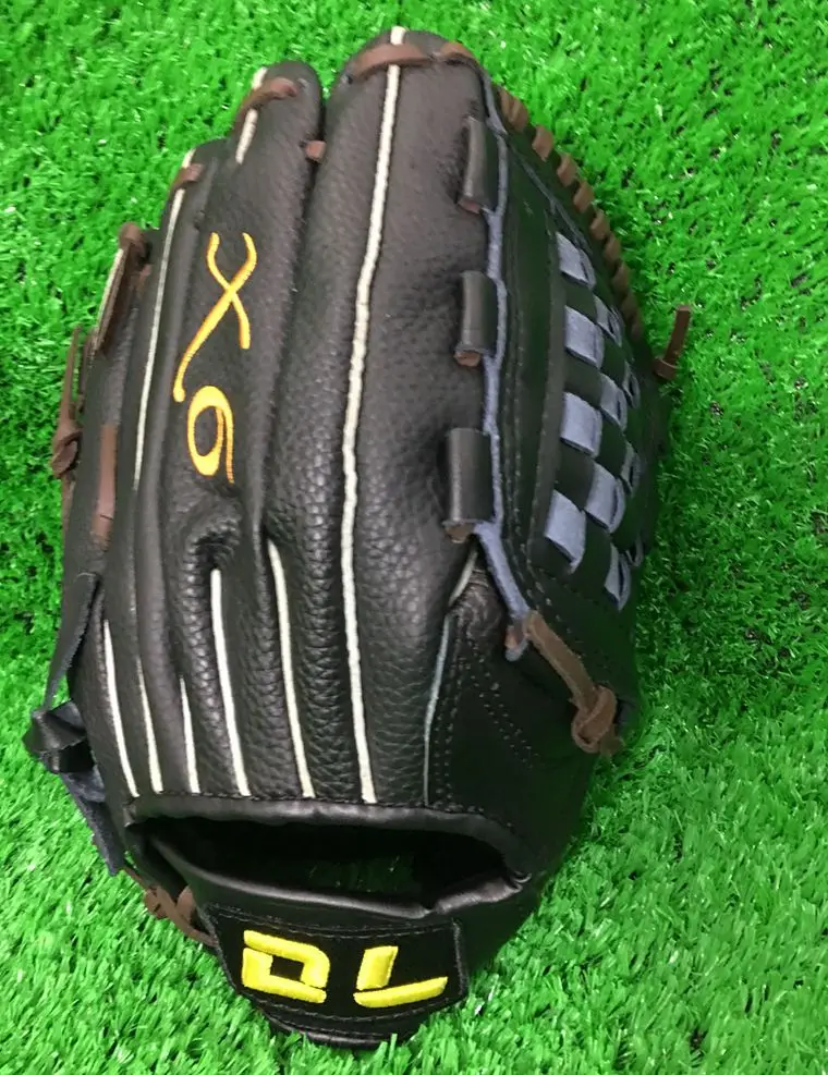Высокое качество! DL 12 дюймов 12,5 дюймов супер мягкие кожаные бейсбольные перчатки софтбол infielder перчатки - Цвет: Черный