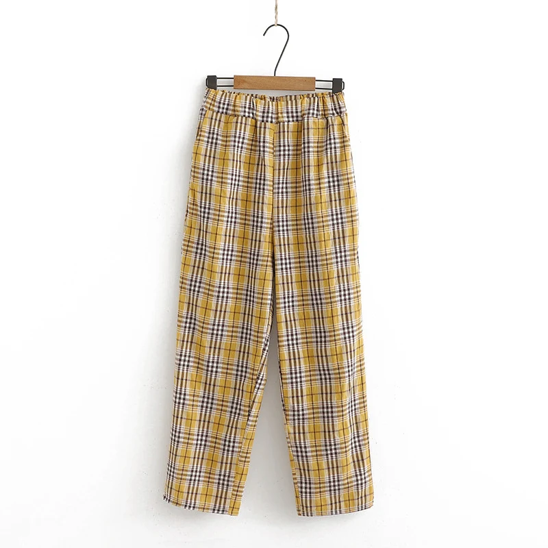 

Plaid Pants Women 2019 Spring Summer Casual Elastic waist Straight pants Women Loose