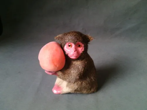 

simulation monkey model,polyethylene&furs 16x17 cm monkey taking peach ,prop.home decoration Xmas gift w4167