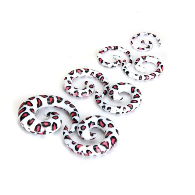 

7pcs Acrylic Spiral Ear Stretcher Taper Plug Expander Pink Leopard Pattern 2016 Newest Arrival ee