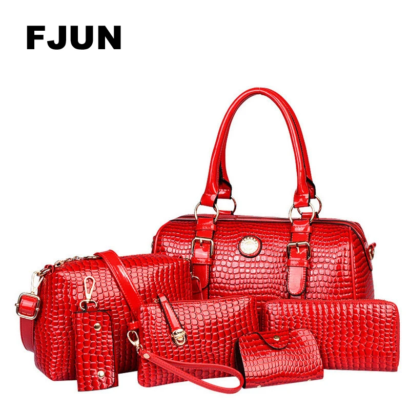 

FJUN 6 Pcs/Set Luxury Bag Handbag Shoulder Bag Tote KeyWallet PU Leather Designed Top-handle Bag For Women Female Messenger Bag