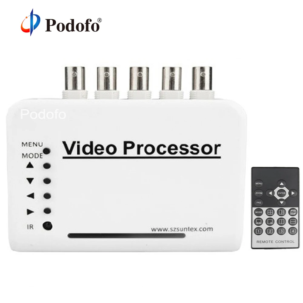 

Podofo 4 Channel CCTV Color Video Processor Quad Splitter Switcher Camera Processor System Kit 5 BNC Adapter With Remote Control