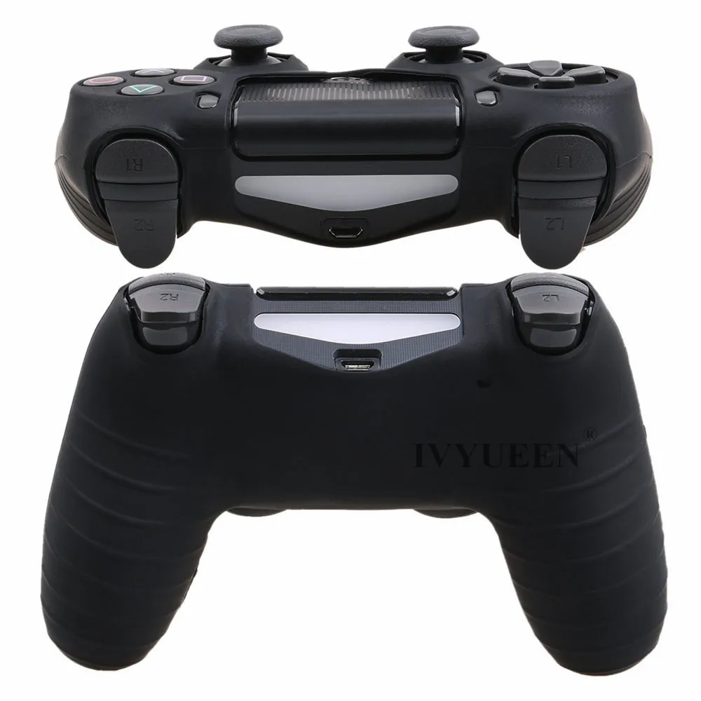 Мягкий силиконовый резиновый чехол IVYUEEN для sony playstation Dualshock 4 PS4 DS4 Pro, тонкий контроллер, кожный чехол+ 2 ручки для большого пальца