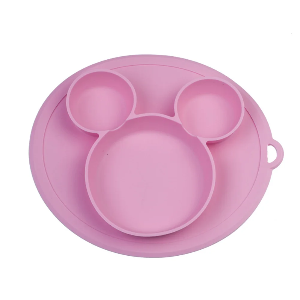 Миски для кормления ребенка твердая посуда лоток посуда обеденная тарелка милый мультфильм еда Нескользящая безопасная силиконовая тренировочная детская - Цвет: Розовый