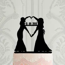 Заказной торт Топпер, 2 невесты торт Топпер, та же секс свадьба, ЛГБТ, персонализированная. свадебный торт-Топпер с датой, Mrs