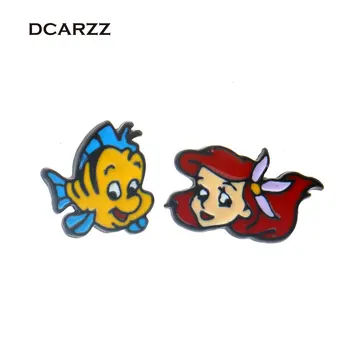 

The Mermaid Earrings with Fish/Flounder Charms Cartoon Stud Earrings Summer Sea Ocean Jewelr for Woman Wholesale