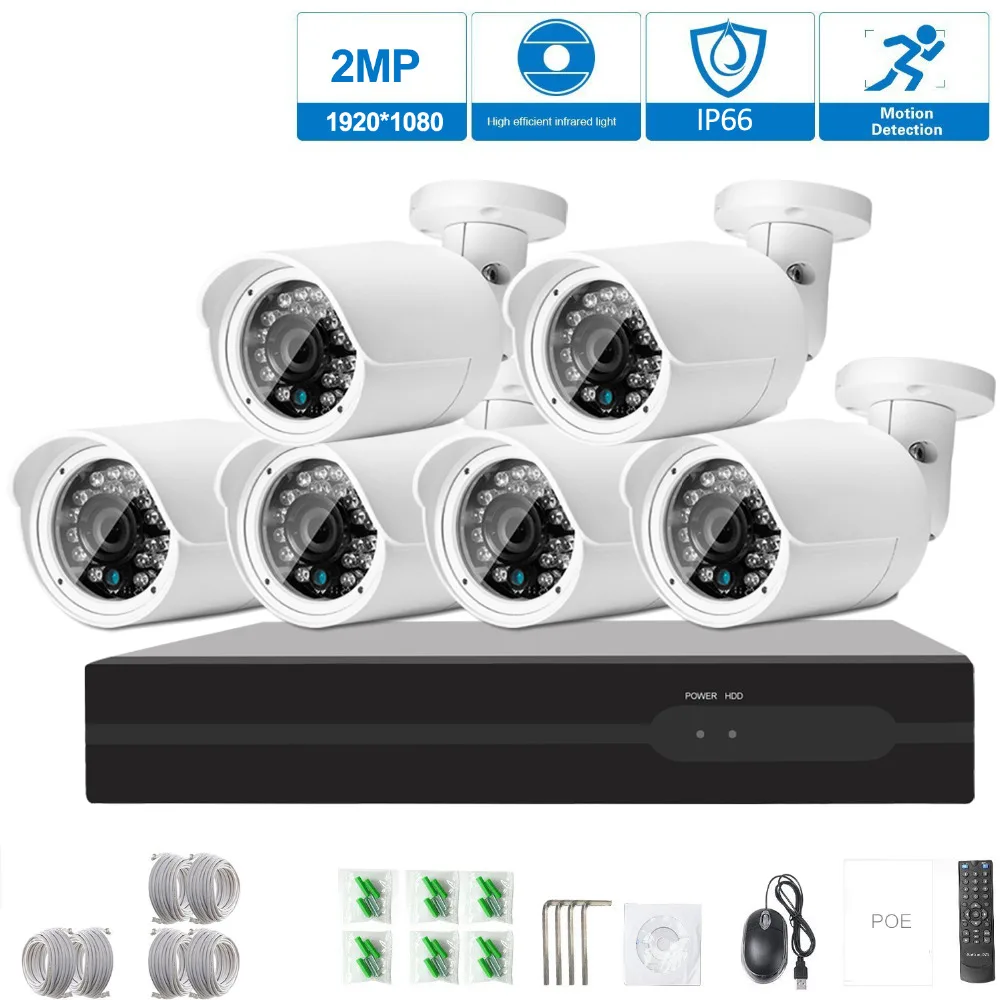 HD 1080 P 6CH POE IP CCTV Системы HDMI NVR по электронной почте спровоцированное перемещением