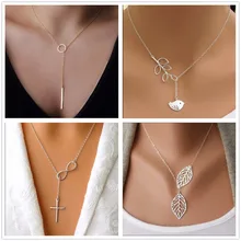 NK609+ Hot Selling New Punk Minimalist Infinity Luck 8 Cross Leaf Pendants Necklaces For Women Jewelry Clavicle Chain Collier
