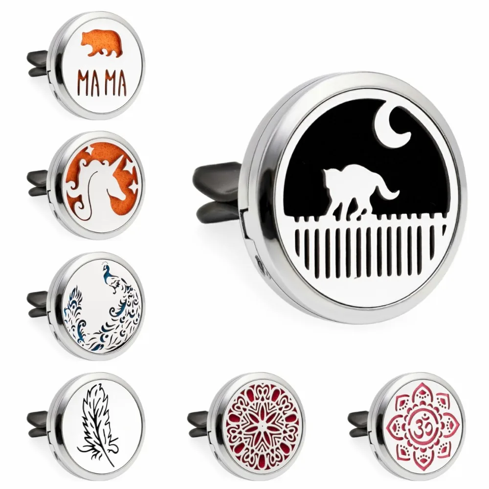 

HG436-HG461 Essential Oil Perfume Locket Cat/Peacock/paws Car diffuser Vent Clip Magnetic Random Send 10pcs Oil Pads as Gift
