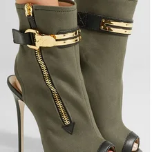 Последний писк моды, сексуальное Вечерние Клубные Туфли под платье Для женщин пикантные туфли с открытым носком на высоком каблуке пинетки Mujer украшения из металла с петлей на пятке; ботильоны