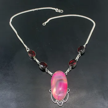 

Trendy Lovely BotswanaAgate Red Garnet 925 Sterling Silver Color Pendant Necklace Women Fashion Jewelry 18 Inch H204