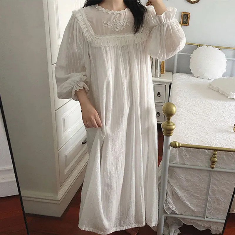 

Vintage Palace Style Lace Embroidered Nightgowns Women's Lolita Dress Princess Sleepshirts Victorian Nightdress Lounge Sleepwear