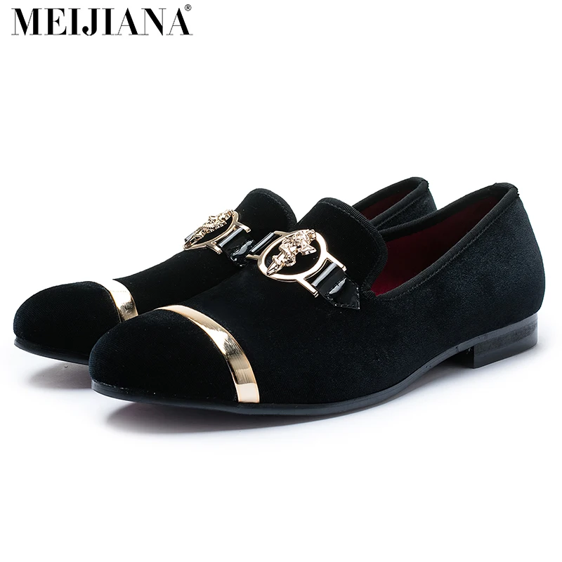 Туфли MEIJIANA мужские золотистые роскошные модные офисные лоферы с узором