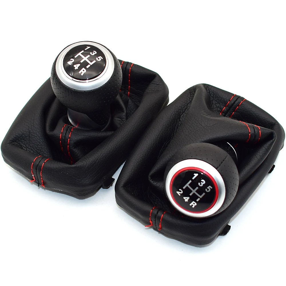 

12mm Chrome Gear Shift Knob Red line 5/6 Lever Stick Pen Gaiter Boot Cover For Audi Audi A4 S4 B8 8K A5 8T Q5 8R S Line 07-15