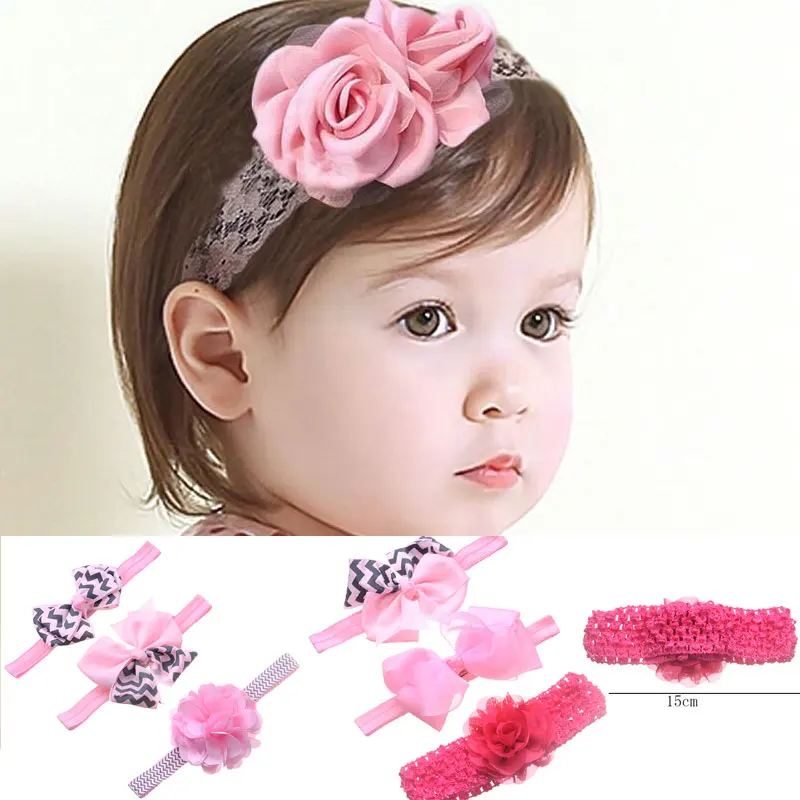 

M MISM 1set=3pcs Children Girl Headbands Headwear Beauty Bow-Knot Floral Hair Bands Lace Ribbon 3 Mix Kids Hair Accessories