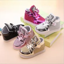 The new 2016 LED Lights Up Girls Shoes Sneakers Princess Comfort And High-Quality Light-Emitting Children’s Shoes